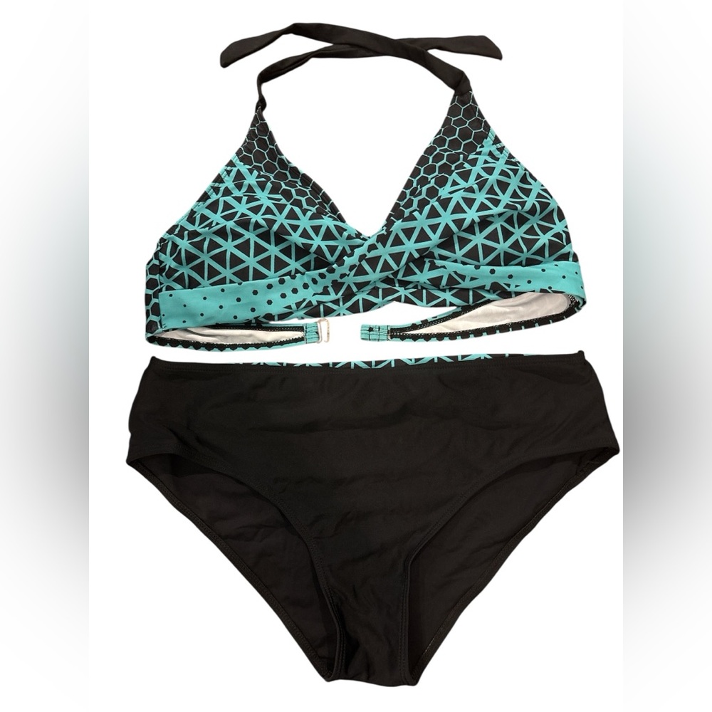 Chic Black and Teal Geometric Bikini Set XL